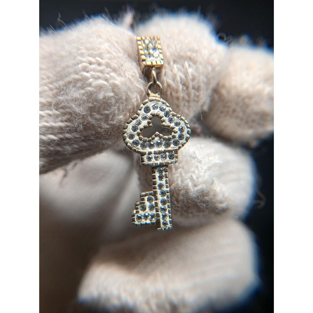 Sterling Silver Gold Tone CZ Enamel Key Pendant
